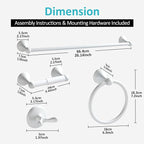 BGL Bathroom Accessories Set, White Paint Expandable Towel Bar 4-Piece Bathroom Accessory Set Wall Mounted Towel Ring Robe Hook Toilet Paper Holder Towel Holder