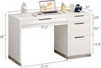 52 Inch White Desk with 4 Drawers, Computer Desk with Storage for Small Spaces with Storage File Cabinet, Small Home Office Desk with Drawers for Bedroom