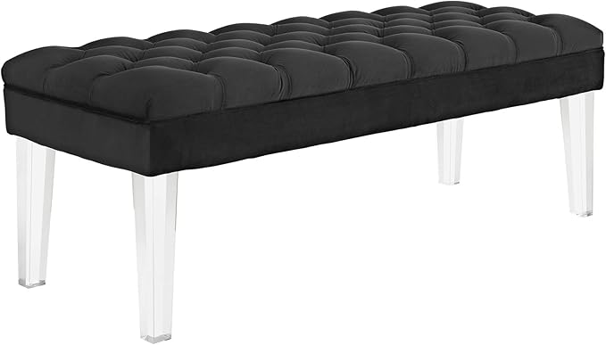 Modway Valet Tufted Button Performance Velvet Upholstered Bedroom Or Entryway Bench with Acrylic Legs in Black