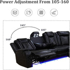 Power Reclining Sectional Sofa, Black Leather Couch with Recliners, Air Leather Sofa Couch with LED Lights/USB Port/Cup Holder for Living Room/Apartment/Office