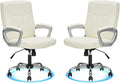 CLATINA Office Computer Desk Chair Executive Mid Back Chair Comfortable Ergonomic Managerial Chair Adjustable PU Leather Home Office Desk Chair Swivel, White 2PK
