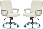 CLATINA Office Computer Desk Chair Executive Mid Back Chair Comfortable Ergonomic Managerial Chair Adjustable PU Leather Home Office Desk Chair Swivel, White 2PK