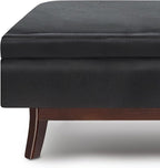 SIMPLIHOME Owen 48 inch Wide Mid Century Modern Rectangle Rectangular Storage Ottoman in Midnight Black Vegan Faux Leather, Assembled, for the Living Room, Entryway and Family Room