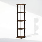 Furinno Turn-N-Tube Corner Shelf, 5-Tier Corner Display Rack, Shelving Unit, for Organization and Storage, Living Room, Home Office, Garage, Bedroom, Walnut
