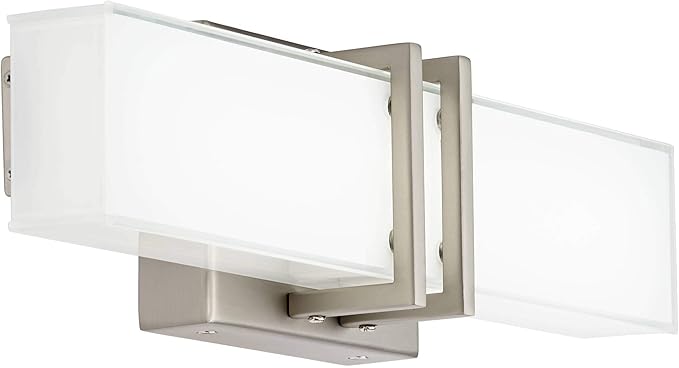 Possini Euro Design Exeter Modern Art Deco Wall Mount Light LED Brushed Nickel Silver Metal 17" Wide Vanity Fixture Rectangular Silk Screened Glass Shade Decor for Bathroom Over Mirror House Home