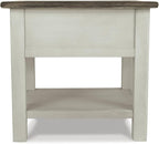 Signature Design by Ashley Bolanburg Farmhouse Rectangular End Table, Plank Style Top, Drawer, Wood, 24" W x 27" D x 25" H, 2-tone Finish, Antique Cream