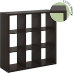 Furinno CUBICLE Book Shelf, 9-Cube Thick Frame Bookshelf, Reversible Bookcase with Open Back, 14.6 x 43.8 x 43.8, for Living Room, Bedroom, Home Office, Black Dark Oak