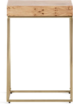 Kate and Laurel Karlsen Modern Wood and Metal Burlwood Narrow Side Table; 16 x 24 x 8; Burlwood and Gold; Slim End Table for Use as Skinny Bedroom Nightstand or Entryway Table Option