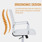 Sidanli Ergonomic Desk Chairs, Executive Swivel Faux Leather Mid Back Chair with Comfortable Lumbar Support and Smooth Rolling Wheels for Office, White