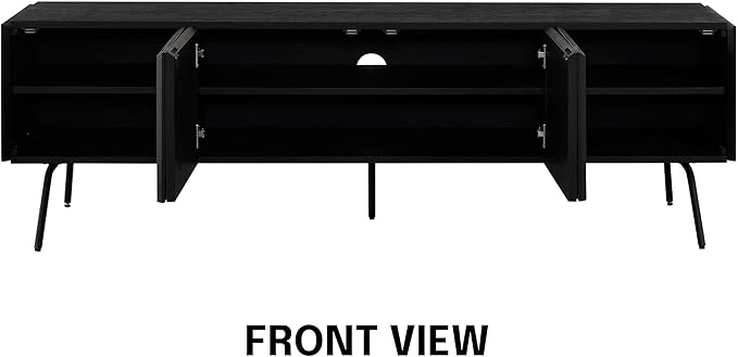 NTC Mossic TV Media Cabinet with 4 Doors for TVs, Entertainment Center with Natural Rattan, Metal Legs, Modern Storage Console for Living Room and Bedroom, Effortless Assembly, Burnt Black