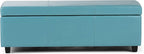 SIMPLIHOME Avalon 48 inch Wide Contemporary Rectangle Storage Ottoman Bench in Soft Blue Vegan Faux Leather, Assembled, For the Living Room, Entryway and Family Room