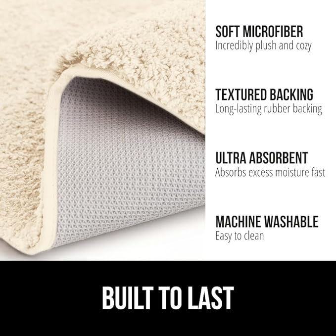 GORILLA GRIP Bathroom Rugs, 60x24, Ultra Soft Absorbent Mat, Thick Plush Bath Rug, Machine Washable, Microfiber Quick Dry, Mats for Shower, Bathtub and Floor, Home Decor Accessories, Ivory