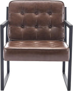 COLAMY Mid Century Modern Accent Chair, Comfy Living Room Chairs, Brown Leather Accent Chair, Faux Leather Reception Armchair with Metal Legs for Living Room Bedroom Reception Waiting Room, Brown