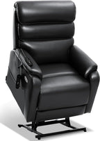EONIX Dual Motor Lay Flat Power Lift Recliner Chair for Elderly, Faux Leather Electric Lift Chairs for Adults, 400lbs Heavy Duty Power Recliner with Heat Massage Charging Ports, SLRY003, Black