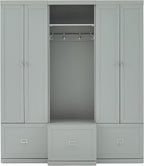 Crosley Furniture Harper 3-Piece Hall Tree and Storage Cabinet Set with Entryway Bench and Hooks for Hanging, Gray