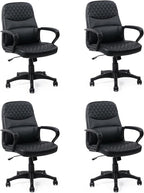 CLATINA Office Chair - Mid Back Leather Computer Desk Chair with Wheels, Ergonomic Executive Swivel Chair with Lumbar Support, Armrest for Home Office Black, 4 Pack