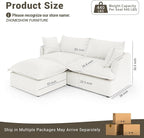 82” Modular Sectional Sofa, Comfy Down Fill Cloud Couch with Movable Ottoman, L Shaped Modular Small Couch with Washable Cover, Sectional Couches for Living Room Small Apartments, Cream White