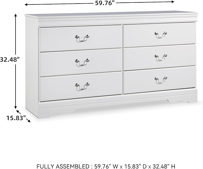 Signature Design by Ashley Anarasia Modern Glam Children's 6 Drawer Dresser, White