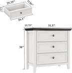 Farmhouse 3-Drawer Dresser for Bedroom - 31.5" Wide 3 Chest of Drawers Storage Cabinet as Nightstand or Bedside Dresser（Antique White & Brown）