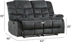 EBELLO Manual Loveseat Recliner for Living Room, Extra Wide Modern Overstuffed 2 Seat Reclining Couch Sofa, Breathable Fabric and Padded Cushion, Grey Green