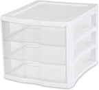 Sterilite 4-Pack 3 Drawer Unit, Plastic Desktop Organizer with Clear Drawers, White Frame - Stackable Multi-Purpose Storage for Office Supplies, Craft Rooms, Classrooms and Home Organization
