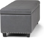 SIMPLIHOME Kingsley 48 inch Wide Transitional Rectangle Large Storage Ottoman in Stone Grey Vegan Faux Leather, Assembled, For the Living Room, Entryway and Family Room