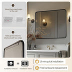ANDY STAR Black Bathroom Mirror, 30x40 Inch Rounded Rectangle Mirror for Bathroom, Modern Tube Matte Black Framed Rectangular Mirrors for Vanity, Explosion-Proof Film, Wall Mount Horizontal/Vertical