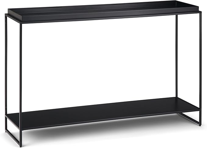 SIMPLIHOME Garner 47 inch Wide Industrial Tray Top Console Table in Black for the Living room Entryway and Bedroom