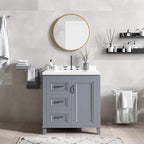 Hanover Ambridge 31'' Vanity Cabinet with Sink Combo for Bathroom, Powder Room | Pre-Assembled Cabinet | 1 Door, 3 Drawers | Artificial Stone Countertop, Gray Cabinet | HANVN0104-31-0GR