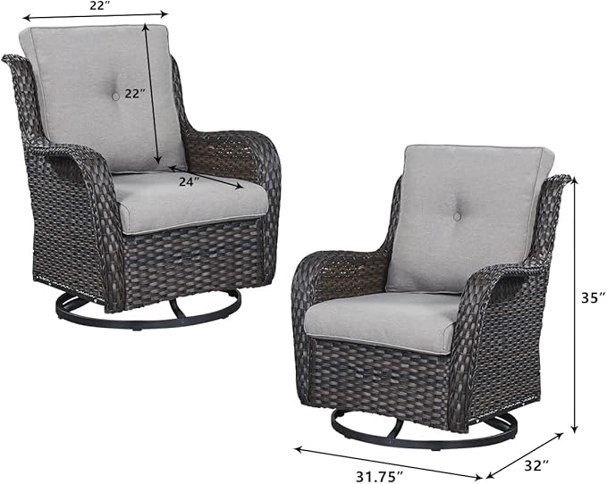 HUMMUH Outdoor Swivel Rocker Wicker Patio Chairs High Back PE Rattan Glider Chairs 4PCS Patio Furniture Set(Brown,Grey)