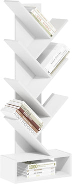 Furinno Tree Book Shelf, 7-Tier Bookshelf, Tree Bookcase with Bottom Shelf, 8.4 x 16.9 x 46.2, for Living Room, Bedroom, Home Office, White