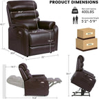 EONIX Dual Motor Lay Flat Power Lift Recliner Chair for Elderly, Electric Leather Lift Chairs for Adults, 400lbs Heavy Duty Power Recliner Lift Sofa with Heat and Massage, Dark Brown