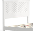 Serene Farmhouse Style Wood Bed in Queen Size with Chevron Scoring Headboard, Coastal Modern Design, Sturdy, Easy Assembly, Ample Underbed Storage, White Finish