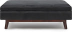 SIMPLIHOME Owen 48 inch Wide Mid Century Modern Rectangle Rectangular Storage Ottoman in Midnight Black Vegan Faux Leather, Assembled, for the Living Room, Entryway and Family Room