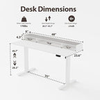 Agilestic Glass Standing Desk with Storage, 48 Inch Electric Adjustable Desk with Glass Shelf, Sit Stand Up Home Office Computer Table, Splice Board, White