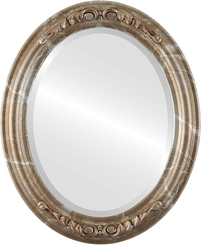 OVALCREST Oval Beveled Wall Mirror for Home Decor - Florence Style - Champagne Silver - 32" x 26"