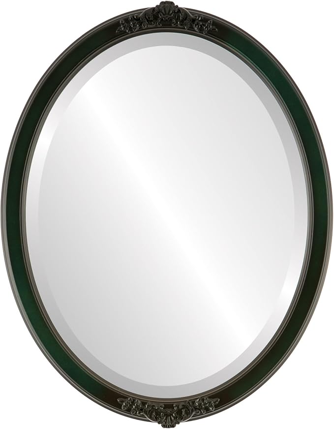 OVALCREST Oval Beveled Wall Mirror for Home Decor - Athena Style - Hunter Green - 26" x 22" Outside Dimensions