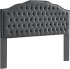 24KF Upholstered Button Tufted King Size Headboard with Nailhead Trim, Soft Velvet Fabric Headboard King/Cal King Size -Dark Gray