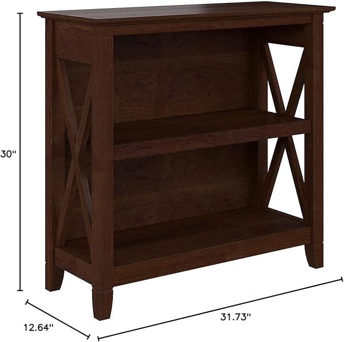 Bush Furniture Key West Small 2 Shelf Bookcase in Bing Cherry, Compact Home Organizer, Vertical Storage Solution, Bookshelf for Office or Living Room