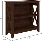 Bush Furniture Key West Small 2 Shelf Bookcase in Bing Cherry, Compact Home Organizer, Vertical Storage Solution, Bookshelf for Office or Living Room