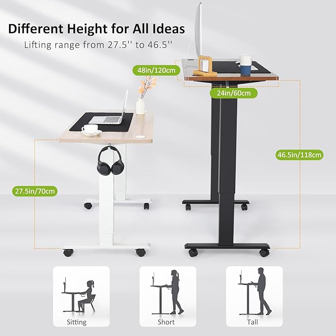 farexon 48 x 24 inch Standing Desk Electric Adjustable Height with Charging Station, Stand up Desk with Ergonomic Workstation, 4 Preset Heights Easy to Set(Brown)