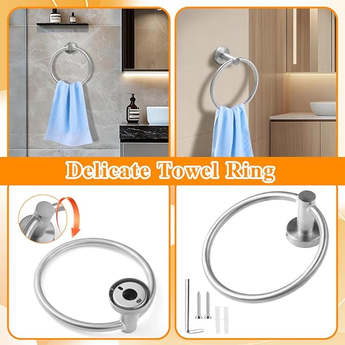 Brushed Silver 16-Piece Bathroom Hardware Set Stainless Steel, 24in and 16in Towel Bars Set Wall Mounted Bathroom Accessories
