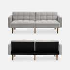 mopio Aaron 76.8" Couch, Small Futon Sofa Bed, Sleeper, Loveseat, Mid Century Modern Futon Couch, Sofa Cama, Couches for Living Room, Bedroom (Light Gray, Fabric)