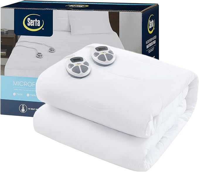Serta Heated Mattress Pad Cal King Size - Electric Mattress Pad, 10 Heat Setting Controller, Auto Shut Off Timer, Deep Elastic Pocket, Up to 17" Mattress, ETL Certified, Machine Wash, Cal King, White