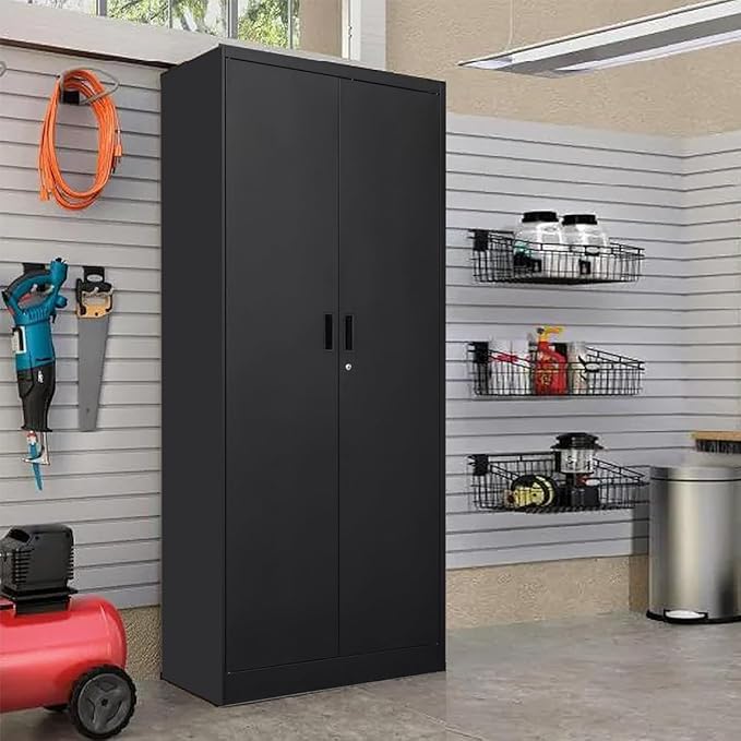 BESFUR 71" H Metal Storage Cabinet with 5 Adjustable Shelves and Lockable Doors, Locking Cabinet for Garage, Classroom and Office - Black