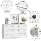 CHUWELL White Dresser for Bedroom, 55.1" Wide Dressers & Chests of Drawers with Large Capacity Storage, 6 Drawer Dresser for Bedroom