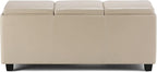 SIMPLIHOME Avalon 42 inch Wide Contemporary Rectangle Storage Ottoman in Satin Cream Vegan Faux Leather, Assembled, for the Living Room, Entryway and Family Room