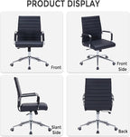 Sidanli Ergonomic Office Chair, Executive PU Leather Desk Chair with Adjustable Lumbar Support and Smooth-Rolling Wheels for Home Office Conference Room, Mid Back, Black