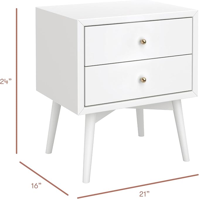 Babyletto Palma Small Nightstand with 2-Drawers - Assembled Modern Bedside Table for Small Spaces - GREENGUARD Gold Certified - Durable Wood Night Stand & Kids Bed Side Table for Bedroom - White