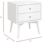 Babyletto Palma Small Nightstand with 2-Drawers - Assembled Modern Bedside Table for Small Spaces - GREENGUARD Gold Certified - Durable Wood Night Stand & Kids Bed Side Table for Bedroom - White